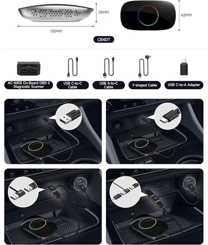Wireless Carplay Adapter - Magic AI Box CarPlay Android Auto Wireless, Dual Wi-Fi & BT, Gen AI, HDMI Output, USB Playback, Video Box for YouTube, Netflix, Prime Video, Spotify CB4DT