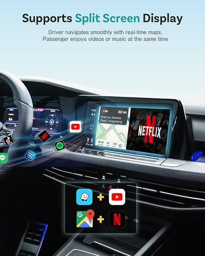 Ottocast E2 OttoAibox 2026 Car Streaming Box, Android 13 Smart AI Box with Netflix/YouTube, Wireless CarPlay Adapter, Car Video Player with Split-Screen