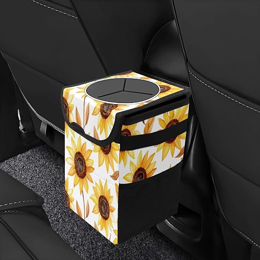 Car Trash Can – Multi-Purpose, Lightweight and Portable with Durable Water-Resistant Coating, No Installation Required, Practical and Ample Capacity, Variety of Colors.Beautiful Sunflower