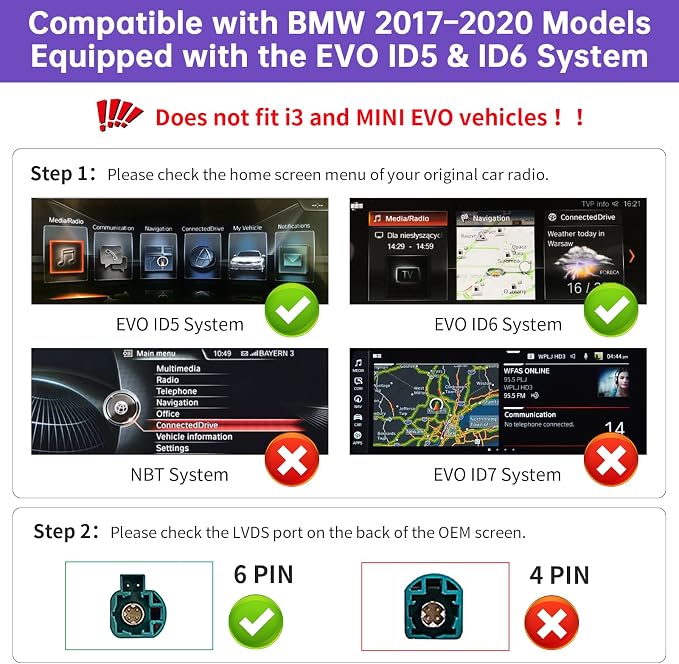 Wireless CarPlay Retrofit Kit Decoder Compatible with BMW 1/2/3/4/5/6/7/M3/M4/M5/X1/X2/X3/X4/X5/X6 (2017–2020), for EVO ID5 & ID6 System, Supports Android Auto, Mirror Link, Reverse Camera
