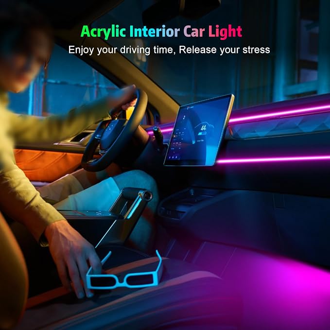 Interior Car LED Strip Lights, AMKI Acrylic LED Lights RGB 10 in 1 with Wireless APP Control Music Sync, Car Ambient Lighting Kits, Music Sync & DIY Function