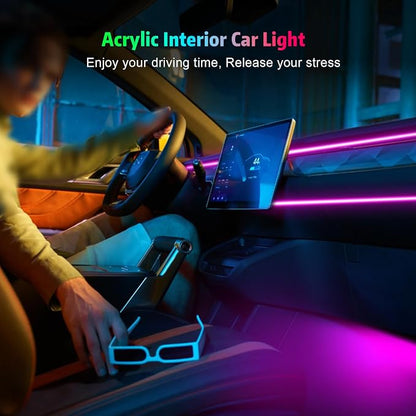 Acrylic Interior Car LED Strip Light, AMKI Car Neon Light with APP Control, 16 Million Colors Sound Activated Car Accessories Car Ambient Lighting Kit with RGB 18 in 1 and 213 Modes 175 inches 593 LED