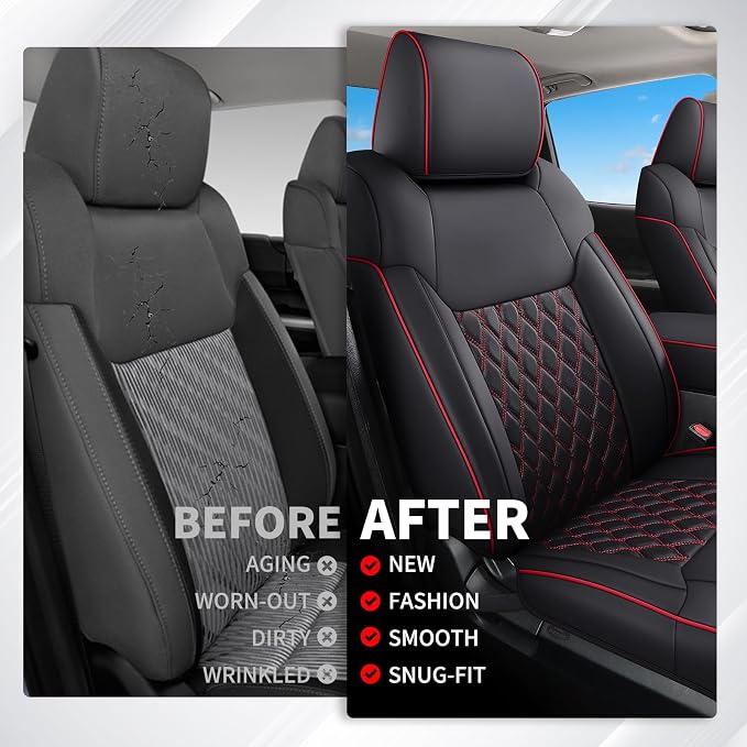 Huidasource Tacoma Seat Covers Front&Rear, Full Coverage Waterproof Car Seat Cover Fit for 2005-2015 Double & Crew Cab 2nd Gen Toyota Tacoma Base Prerunner SR5 Limited TRD Sport(Full Set/Black&Red)