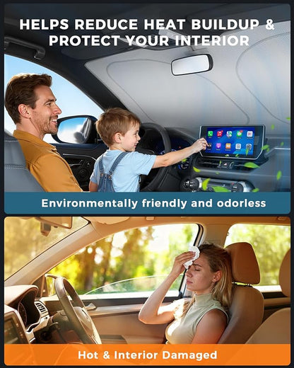 helloleiboo Graphene Car Windshield Sun Shade Car Sun Shade for Windshield with Heat Absorption Coating Foldable Design with UV Protection to Keep Your Car Interior Cooler Silver (Medium-59 × 30 in)