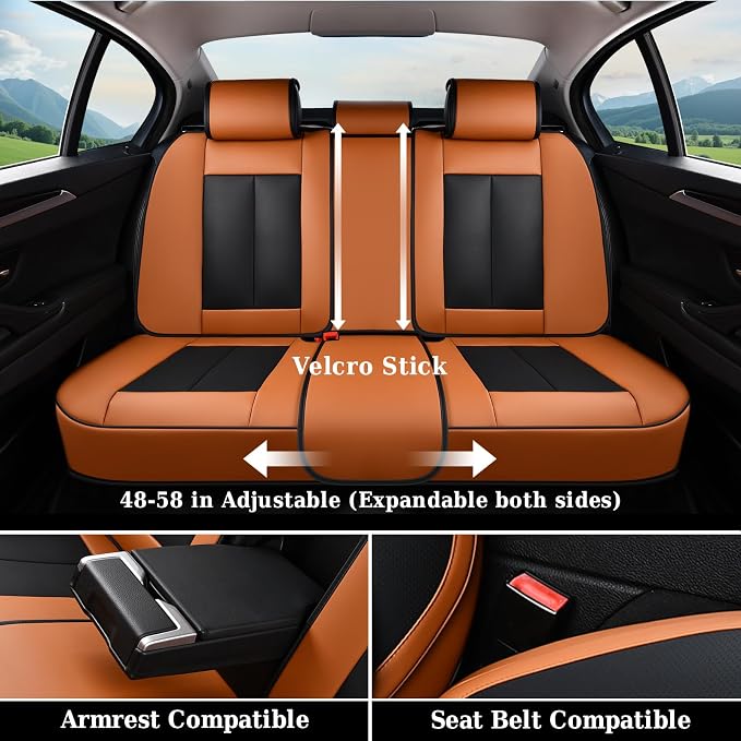 Coverado Universal Seat Covers Full Set, Universal Seat Covers for Cars, 5 Seats Waterproof Nappa Leather Car Seat Covers with Head Pillow, Auto Protectors Fit for Most SUV Pick-up Truck-Black&Brown