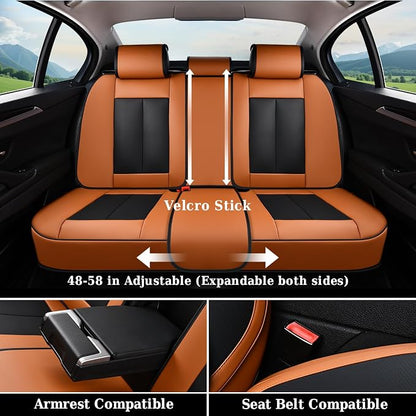 Coverado Universal Seat Covers Full Set, Universal Seat Covers for Cars, 5 Seats Waterproof Nappa Leather Car Seat Covers with Head Pillow, Auto Protectors Fit for Most SUV Pick-up Truck-Black&Brown
