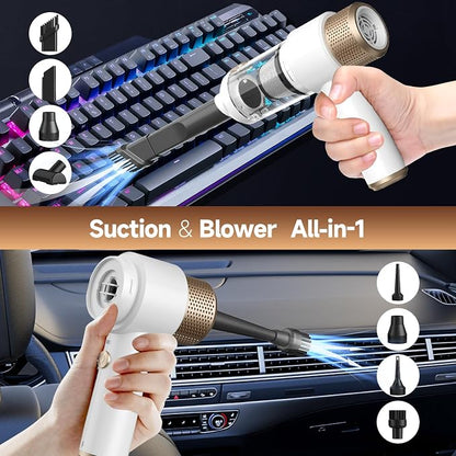 Vizeusvac Car Vacuum Cleaner, 16000PA Mini Car Vacuum Cordless Powerful, 7 in 1 Portable Handheld Vacuum Cordless with LED Light, Dual Filters, One-Touch Empty for Pet Hair, Home, Office