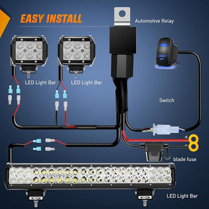 Nilight 20 Inch126W Led Light Bar Spot Flood Combo 2PCS 4 Inch 18W Led Pods Flood Boat Lights Driving Fog Lights Work Light for Trucks With 16AWG Off Road Wiring Harness- 3 Leads, 2 Years Warranty