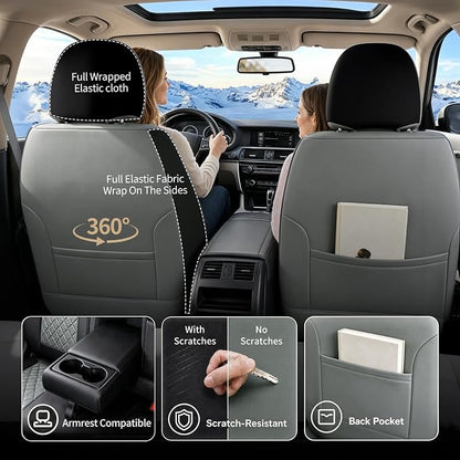 Car Seat Covers Compatible with Hyundai Elantra 2017-2025 2026 - Full Set 5 Seats Luxury Leather All-Weather Seat Cushions & Protectors, Waterproof & Breathable, Airbag Compatible (Gray)