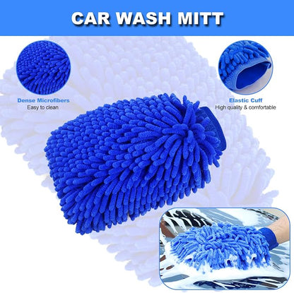 62'' Car Wash Brush with Long Handle, Car Wash Kit with Tire Brush, Tower, Window Squeegee, Chenille Microfiber Car Wash Mop Mitt, Car Cleaning Brush Kit Supplies for Car, Truck, SUV, RV