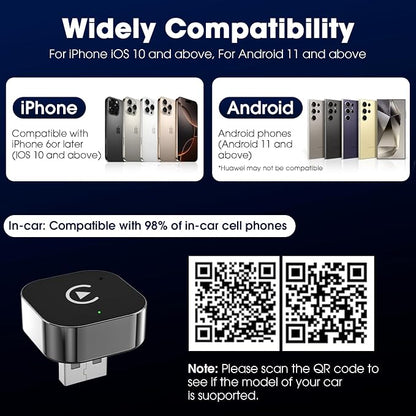 Wireless Carplay Adapter & Android Auto 2026 Upgrade Wired CarPlay to Wireless,2-in-1 Mini USB Design with Fast Stable Connection Car Play for Apple iOS 10+, Android 11+ Version