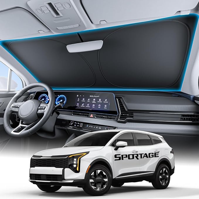 Wigoo for Kia Sportage Windshield Sunshade [OEM Design, 100% Sun Blockage] Foldable Heat Insulation Sun Shade with Storage Bag, for Kia Sportage (2020-2026), Silver Coating
