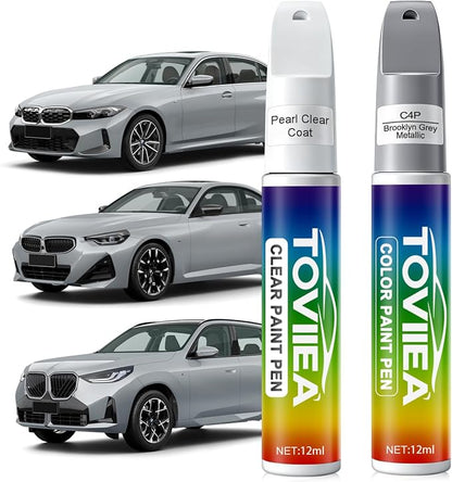 Brooklyn Grey Metallic(C4P) Touch Up Paint Compatible with BMW,2-In-1 Car Scratch Remover Pen,Car Paint Scratch Repair Kit for Scratches,Chips & Nicks,2-PCS SET