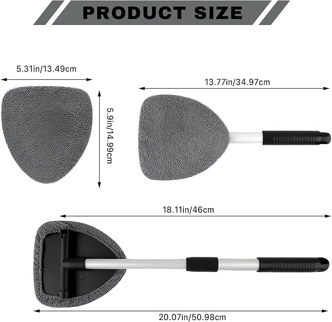 Windshield Cleaning Tool, Car Window Cleaner with Extendable Handle, 4 Microfiber Pads and Spray Bottle, Auto Interior Exterior Glass Wiper Cleaning Kit Universal for RV, SUV, Truck (Gray)