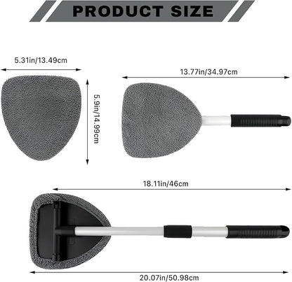 Windshield Cleaning Tool, Car Window Cleaner with Extendable Handle, 4 Microfiber Pads and Spray Bottle, Auto Interior Exterior Glass Wiper Cleaning Kit Universal for RV, SUV, Truck (Gray)