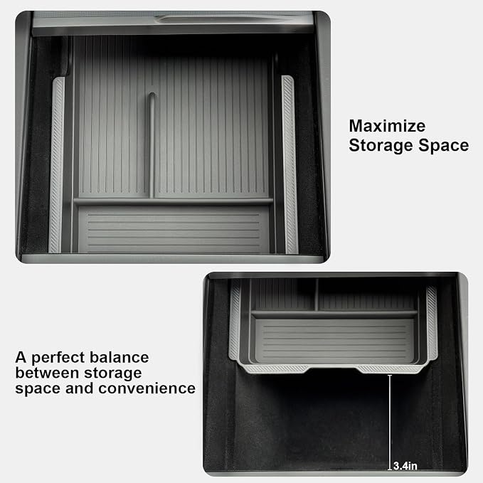 JVMA Expanded Center Console Organizer Tray & Armrest Organizer Upgrade | for Tesla Model Y YL Juniper 2026 2025 & Tesla Model 3 Highland 2026-2024 Accessories Smooth Slide Fitted Silicone US Patent