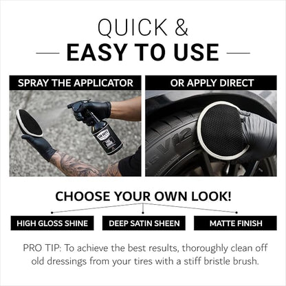 CAR GUYS Tire Shine Spray - The Perfect Deep Black Shine - Long Lasting Car Tire Dressing - No Sling & Dry to Touch - 18 Oz Kit with Applicator