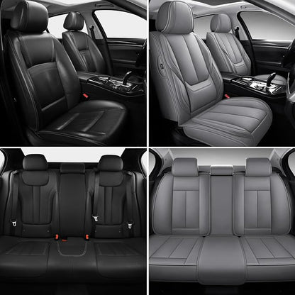 MINGBRON Leather Car Seat Covers,Car Seat Covers Full Set,Automotive Seat Covers 5 Seats,Fit for Most Cars SUV and Most Sedans Grey