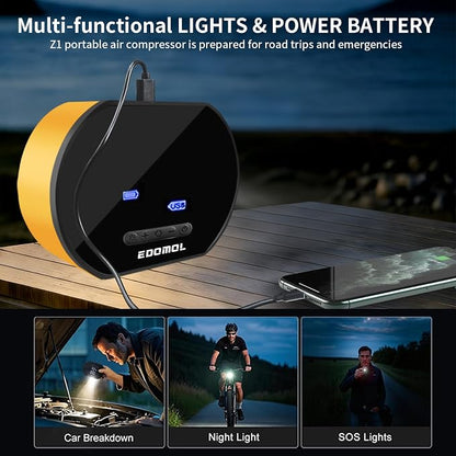 Tire Inflator Portable Air Compressor - 150PSI Portable Car Air Pump with 6000mAh Battery, Fast Inflation & Deflation Function, Digital Pressure Gauge & Auto-Off for Car, Motorcycle, Bike, Ball