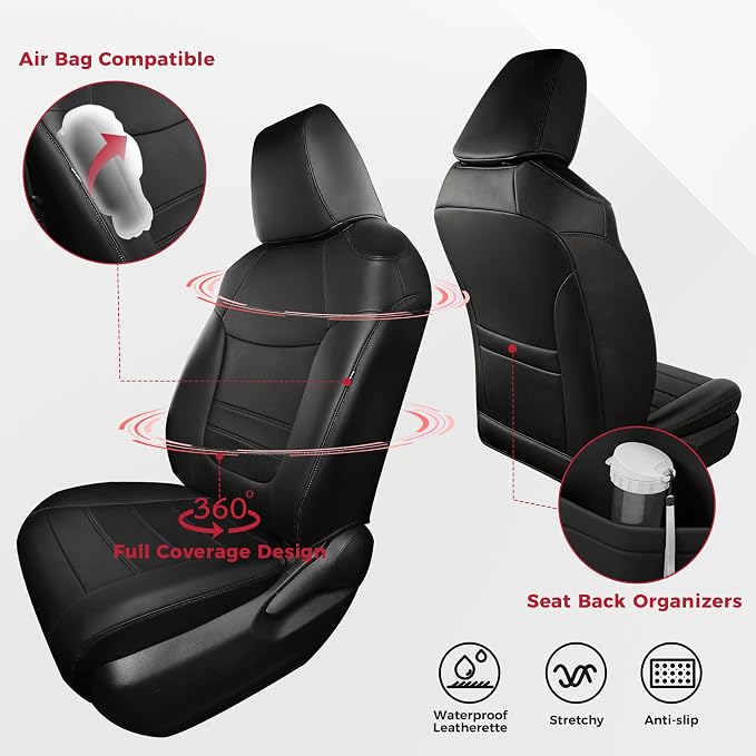 FREESOO RAV4 Seat Covers Full Set Custom Fit for Toyota Rav4(Only Hybrid) 2019 2020 2021 2022 2023 2024 2025 LE/XLE/XLE Premium/Limited, Faux Leather Car Seat Cover, Airbag Compatible, Black