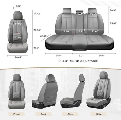 Coverado Car Seat Covers for Front Seat, Leather Seat Cover for Cars, Waterproof Seat Cover with Lumbar Support, Universal Car Seat Protector, Driver Seat Cushion Universal for Most Vehicles (Gray)
