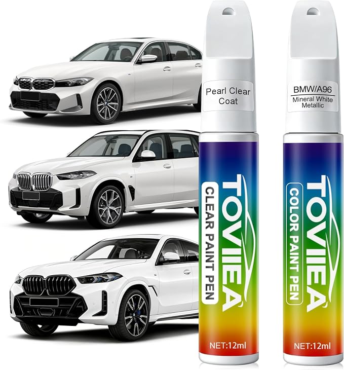 Mineral White Metallic(A96) Touch Up Paint Compatible with BMW,2-In-1 Car Scratch Remover Pen,Car Paint Scratch Repair Kit for Scratches,Chips & Nicks,2-PCS SET