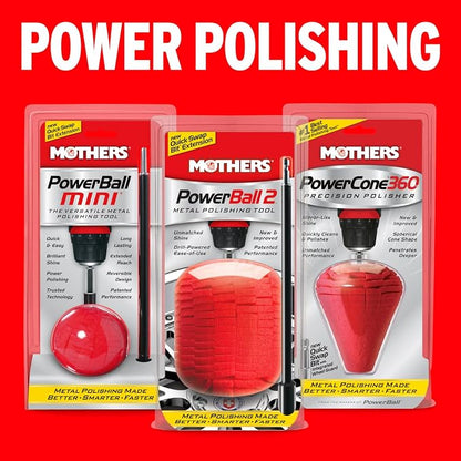 Mothers PowerBall 2, Polishing Tool with 10” Quick Swap Bit – Drill-Powered, Polishes Deep-Dish Wheels & Tight Areas with Ease, Delivers Fast & Unmatched Shine (05143)