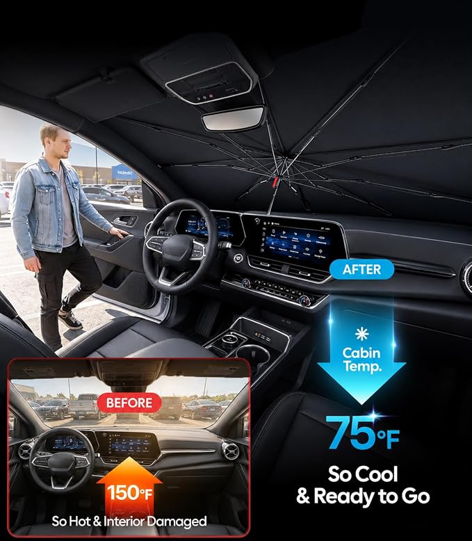 Wigoo Windshield Sun Shade Umbrella for Chevrolet Equinox 2018-2026 [100% Sun Blockage, Ice Cooling Fabric] Heat Insulation Front Window Sunshade Umbrella for Chevrolet Equinox 2018-2026