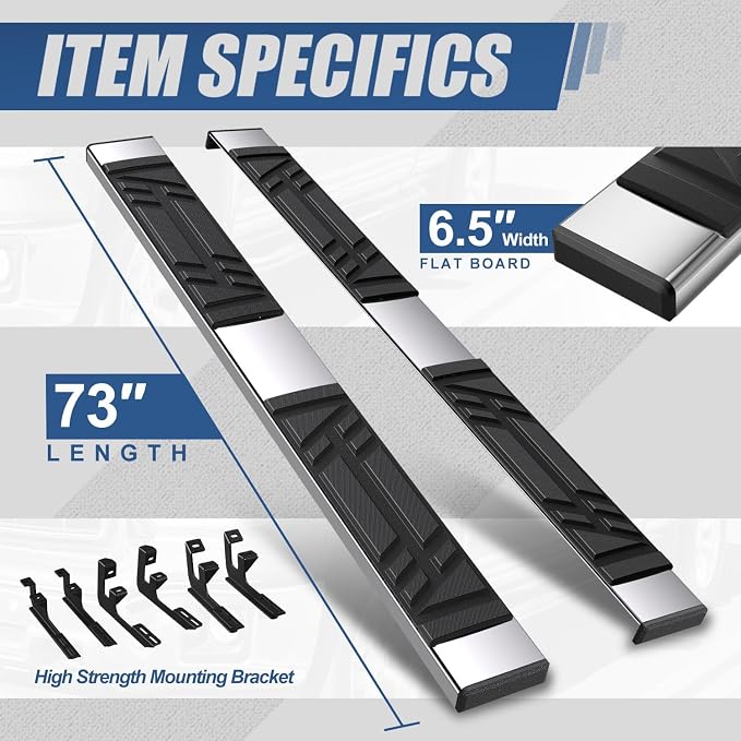 Auto Dynasty Running Boards Compatible with 2016-2022 Honda Pilot, Stainless Steel Side Step Rail Nerf Bars, 6.5" x 73" Step Bars, Polished Chrome