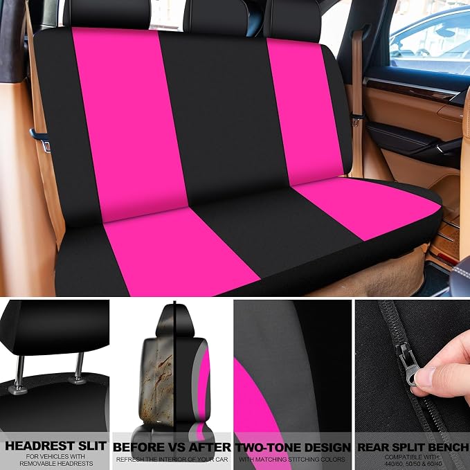 ROCEEI 43 Pcs Car Seat Cover Full Set for Women Christmas Fuzzy Car Accessories Fluffy Steering Wheel Cover Front Rear & Belt Handbrake Shift Accessory for Winter (Rose Red)