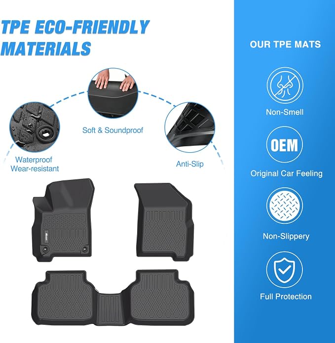 Nilight TPE Floor Mats for Dodge Journey 2011 2012 2013 2014 2015 2016 2017 2018 2019 2020,All Weather Custom Fit Heavy Duty Floor Liners