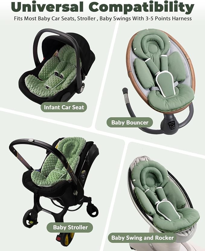 TinlyFinly Infant Car Seat Insert with Extra Cushion for Preemie to Toddler, Reversible Newborn Carseat Insert for Baby Head Body Support, Fits for Stroller, Baby Swing, Bouncer - Dots, Dark Green
