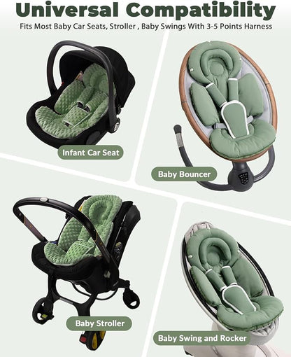 TinlyFinly Infant Car Seat Insert with Extra Cushion for Preemie to Toddler, Reversible Newborn Carseat Insert for Baby Head Body Support, Fits for Stroller, Baby Swing, Bouncer - Dots, Dark Green