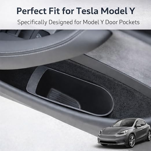 Front Door Trash Bin for Tesla Model Y Juniper 2025+, Side Door Portable Garbage & Storage Organizer, Hands-Free Toss Design, Waterproof Flexible TPE, Easy Clean, Interior Accessories, Black – 2 Pack