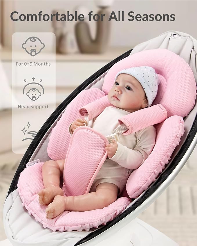 Generic Infant Insert Compatible with Mamaroo Swing & Graco Swing and Infant Car Seat, Newborn Insert Baby Head Body Support, Reversible Design, Breathable Soft Fabric, 1Pcs - Dots, Pink