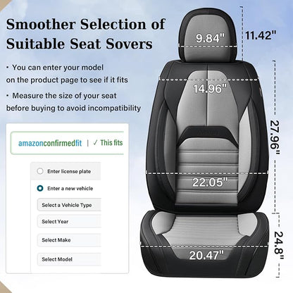 Coverado Car Seat Covers Full Set, Seat Covers for Cars, Automotive Seat Covers, Waterproof Nappa Leather Front Seats and Back Car Seat Protector, Universal Fit for Most Cars SUV Trucks,Black&Gray