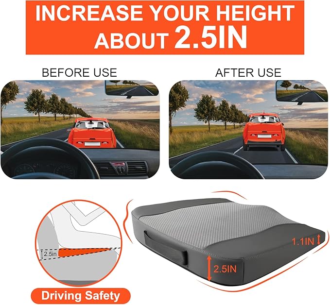 Lofty Aim Car Seat Cushion, Comfort Memory Foam Car Cushions for Driving - Sciatica & Lower Back Pain Relief, Driver Seat Pillow for Auto, Office Chair, Wheelchair - Dark Grey