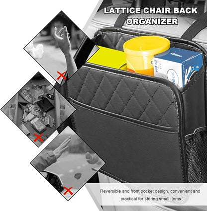 Car Back Seat Organizer, Foldable Leather Backseat Hanging Storage Bag with Adjustable Strap, Multifunction Seat Back Organizer Large Capacity Storage Bag with Mesh Pocket