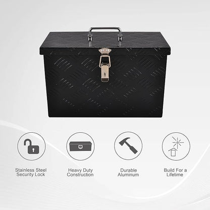 16 Inch Aluminum Truck Bed Tool Box Truck Car Outdoor Trailer Pickup Underbody Toolbox,RV Storage OrganizerTrailer Storage W/Side Handle&Lock,5 Bar Tread,Black(16"X7.5"X10")