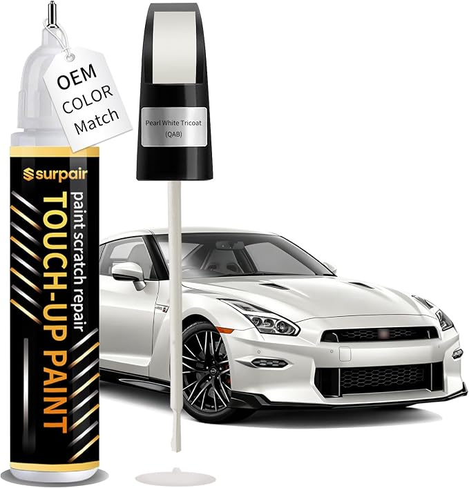 Pearl White Tricoat QAB Touch up Paint for Nissan OEM Color Match Car Scratch Repair Kit for Nicks & Chips Scratches Quick & Easy Paint Fix 2-In-1 Car Scratch Remover Pen