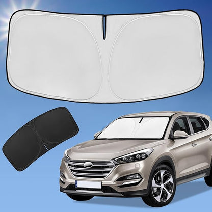 for Hyundai Tucson 2016-2021 Sun Shade Sunshade Windshield Cover,4-Layer Front Window Shade Custom fit Tucson Sun Visor 240T Retractable Shade Blocks UV Rays Cooler Car Accessories