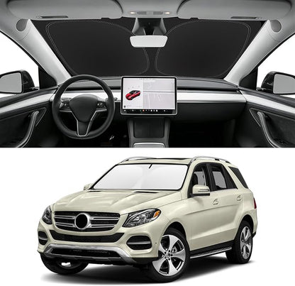 Custom Fit Windshield Sun Shade for Mercedes-Benz GLE 2012-2019, Blocks UV & Heat, Front Window Sunshade Accessories, Easy Fold & Store Keep Your Car Cooler