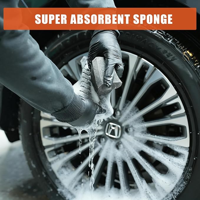 SPTA Ultra Safe Sponge, 3Pcs Car Wash Sponge Latest Foam Technology Safe for All Types of Paint and Wheel Finishes, Easy to Hold Ergonomic Grip for Wash Bucket and Rinseless Washing, Gray -MT045B3