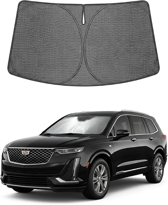Proadsy Windshield Sun Shade Custom Fit Cadillac XT6 2020-2026 Ice Crystal Black Front Window Sunshade UV and Heat Blocker Foldable Visor Keeps Car Cooler for Summer Parking and Daily Use
