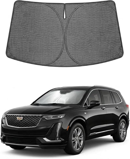 Proadsy Windshield Sun Shade Custom Fit Cadillac XT6 2020-2026 Ice Crystal Black Front Window Sunshade UV and Heat Blocker Foldable Visor Keeps Car Cooler for Summer Parking and Daily Use