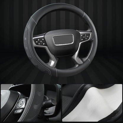 GIANT PANDA Steering Wheel Cover for GMC Sierra Acadia Terrain Yukon(Black+Gray Line-Standard Size)
