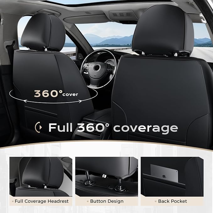 Coverado Seat Covers, Premium Nappa Leather Car Seat Covers Front Seats, Waterproof Car Seat Protector with Lumbar Support, Front Driver Seat Covers Universal Fit for Most Cars (Black&Gray)