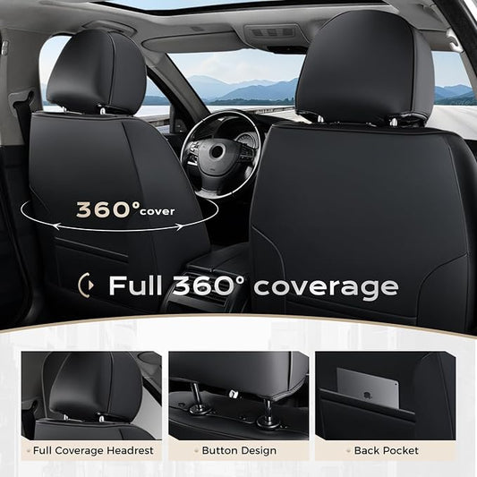 Coverado Seat Covers, Premium Nappa Leather Car Seat Covers Front Seats, Waterproof Car Seat Protector with Lumbar Support, Front Driver Seat Covers Universal Fit for Most Cars (Black&Gray)