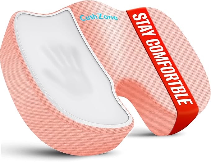 CushZone Seat Cushion, Office Chair Cushions, Car Seat Cushion, Non-Slip Sciatica & Back Coccyx Tailbone Pain Relief Chair Pad, Memory Foam (Pink)