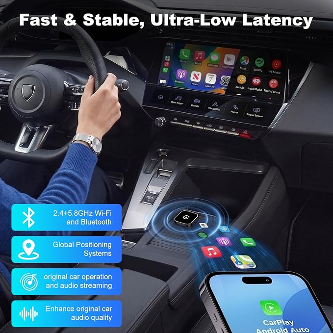 Bose Wireless CarPlay and Android Auto Adapter, Plug and Play Wired to Wireless CarPlay Dongle, Fast Auto-Connect, Type-C & USB Cable Included, Compatible with 800+ Cars, Supports iOS 10+
